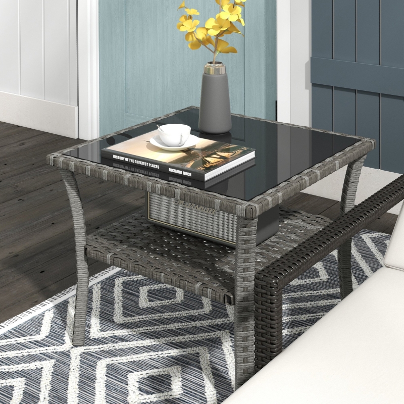 Best Two-tier PE Rattan Square Coffee Table - Grey - Image 10