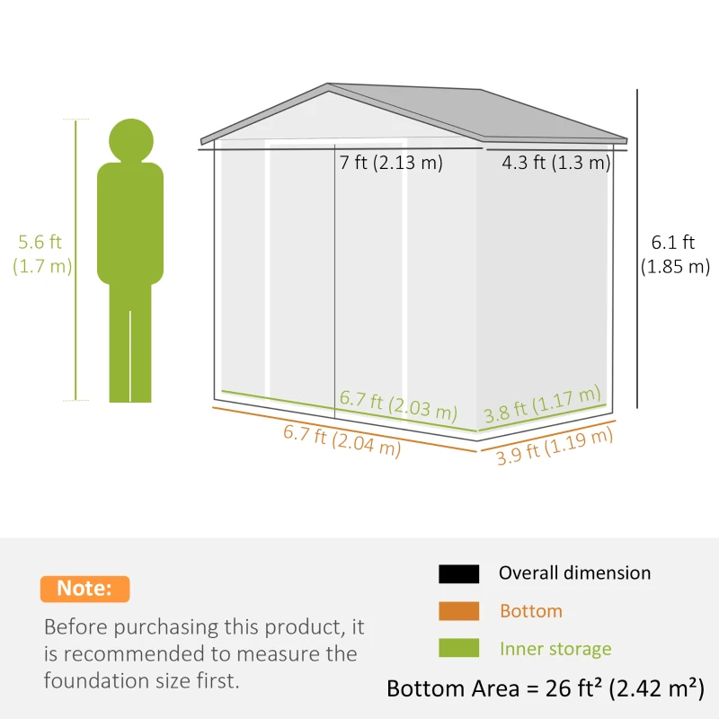 Best 7 x 4ft Metal Garden Storage Shed with Vents, Floor Foundation Kit and Lockable Double Doors, Light Brown - Image 3