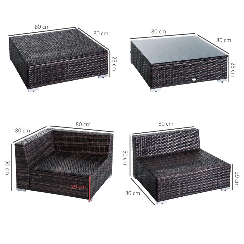 Best 6 PC Rattan Sofa Coffee Table Set Sectional Wicker Weave Furniture for Garden Outdoor Conservatory w/ Pillow Cushion Brown - Image 3