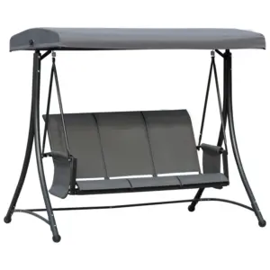 Best 3 Person Outdoor Patio Porch Swing Chair with High Back Design, Side Pouches and Adjustable Canopy, Charcoal Grey
