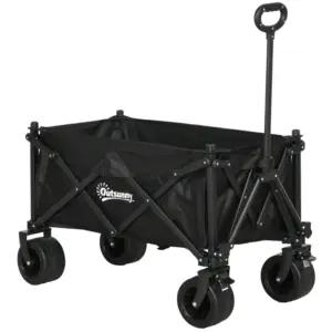 Best Folding Garden Trolley, Outdoor Wagon Cart with Carry Bag, for Beach, Camping, Festival, 120KG Capacity, Black