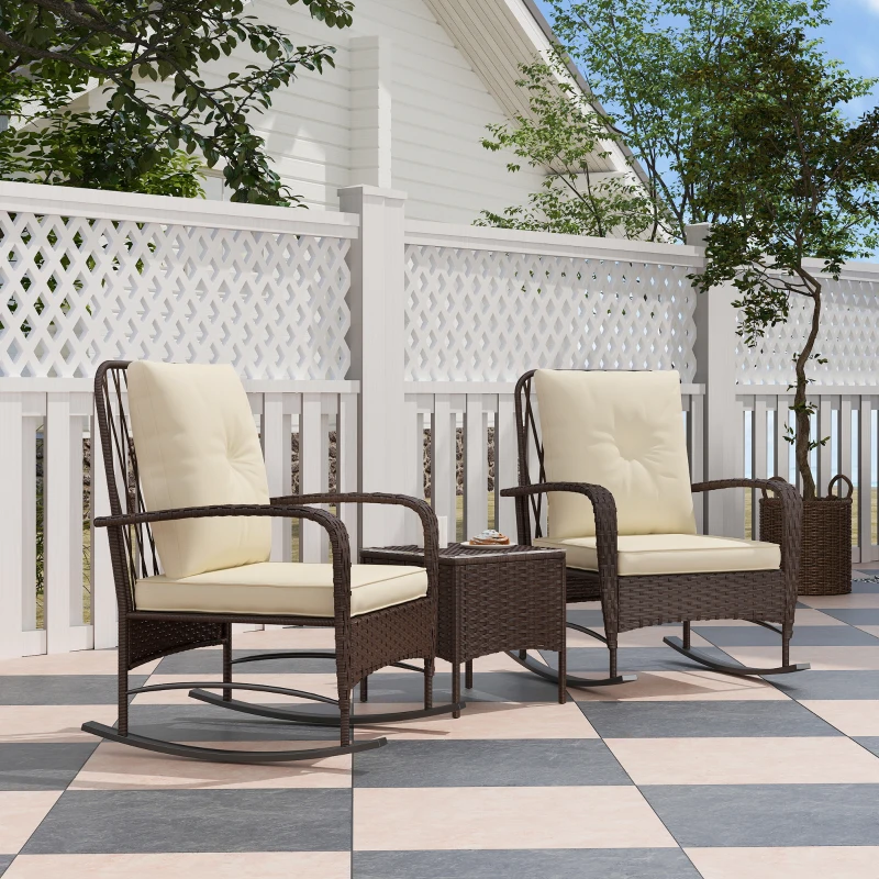 Best Three-Piece Rocking Chair Rattan Bistro Set - Brown - Image 2
