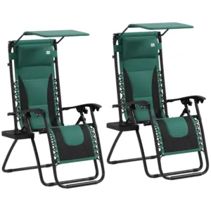 Best Zero Gravity Lounger Chair Set of 2, Folding Reclining Patio Chair with Shade Cover, Padded Seat, Cup Holder, Soft Cushion and Headrest for Poolside, Camping, Green