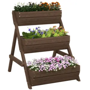 Best 3 Tier Raised Garden Bed Wooden Elevated Planter Box Kit, 66L for Flower, Vegetable, Herb, 65x75x78cm, Tan