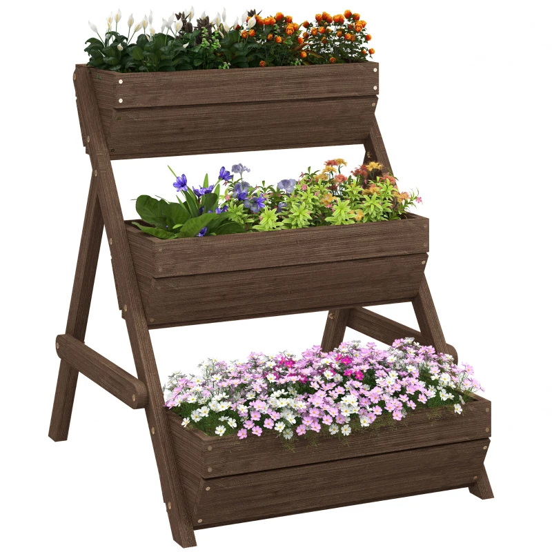 Best 3 Tier Raised Garden Bed Wooden Elevated Planter Box Kit, 66L for Flower, Vegetable, Herb, 65x75x78cm, Tan