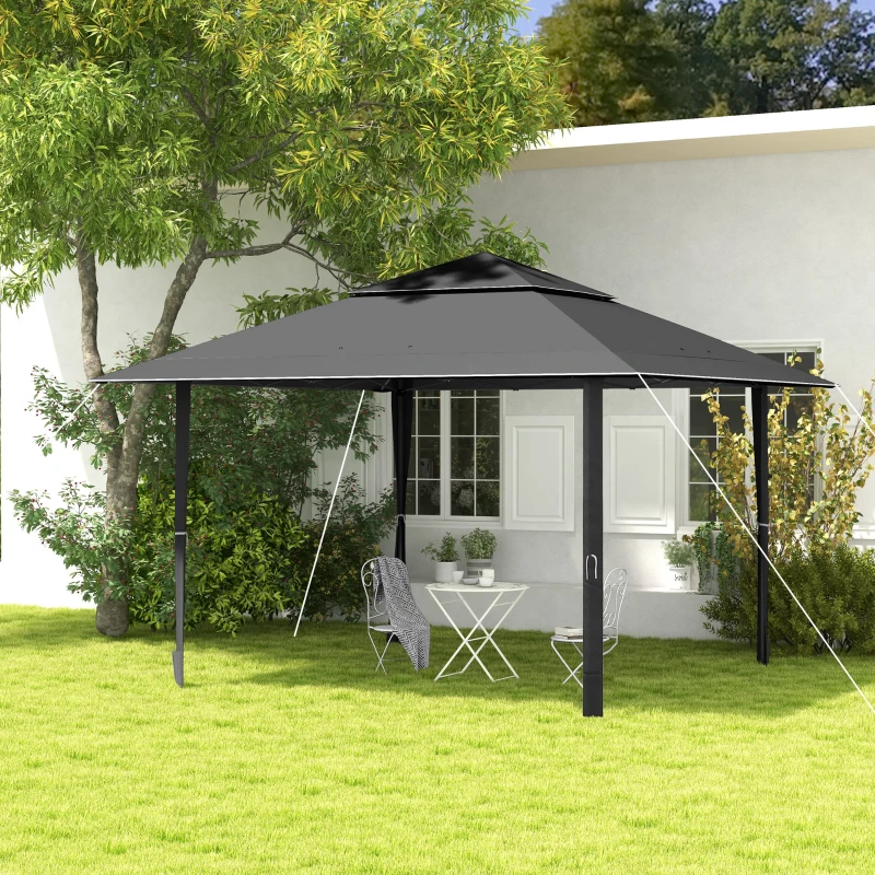Best 4 x 4m Pop-up Gazebo Double Roof Canopy Tent with UV Proof, Roller Bag & Adjustable Legs Outdoor Party, Steel Frame, Dark Grey - Image 2
