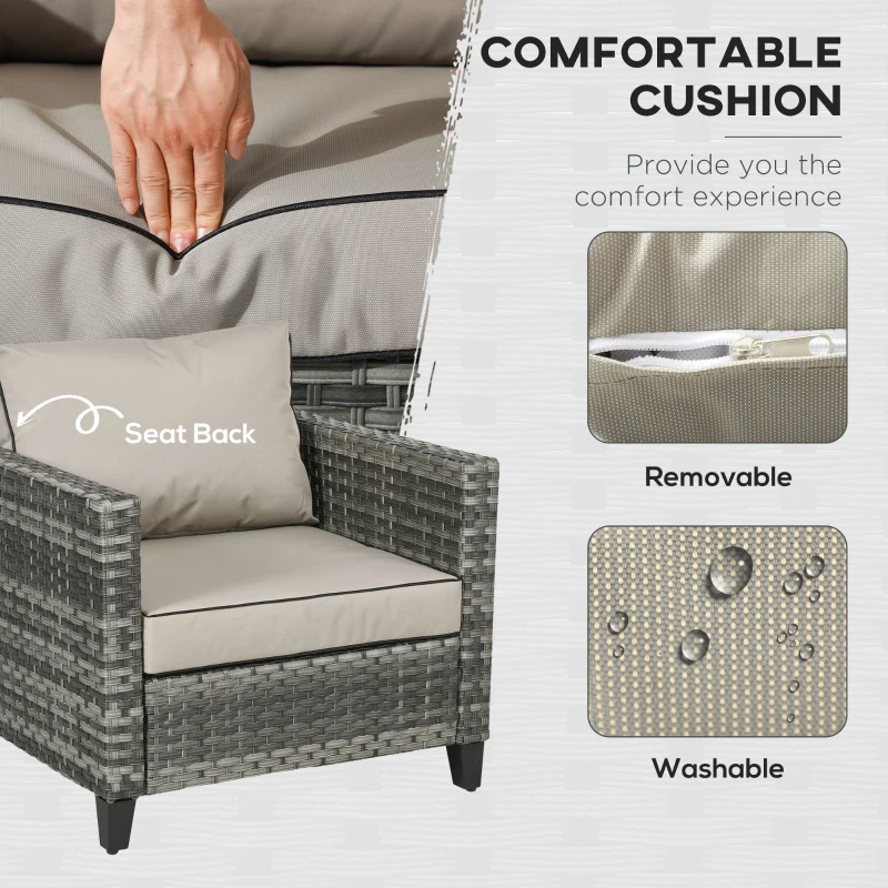 Best 5-Piece Rattan Patio Furniture Set with Gas Fire Pit Table, Loveseat Sofa, Armchairs, Cushions, Pillows, Grey - Image 7