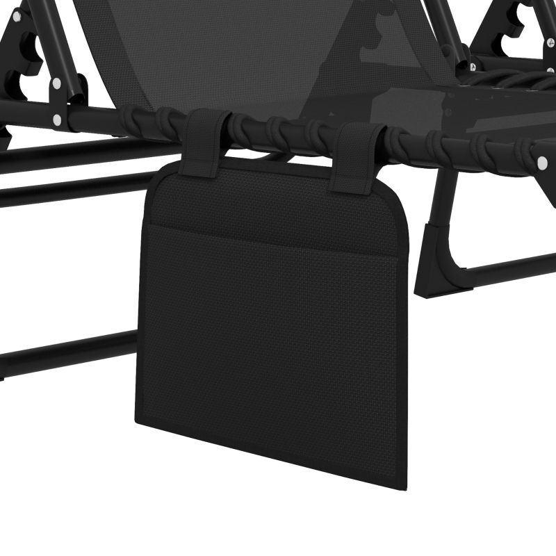 Best Portable Sun Lounger Set of 2, Folding Camping Bed Cot, Reclining Lounge Chair 5-position Adjustable Backrest with Side Pocket, Pillow for Patio Garden Beach Pool, Black - Image 9