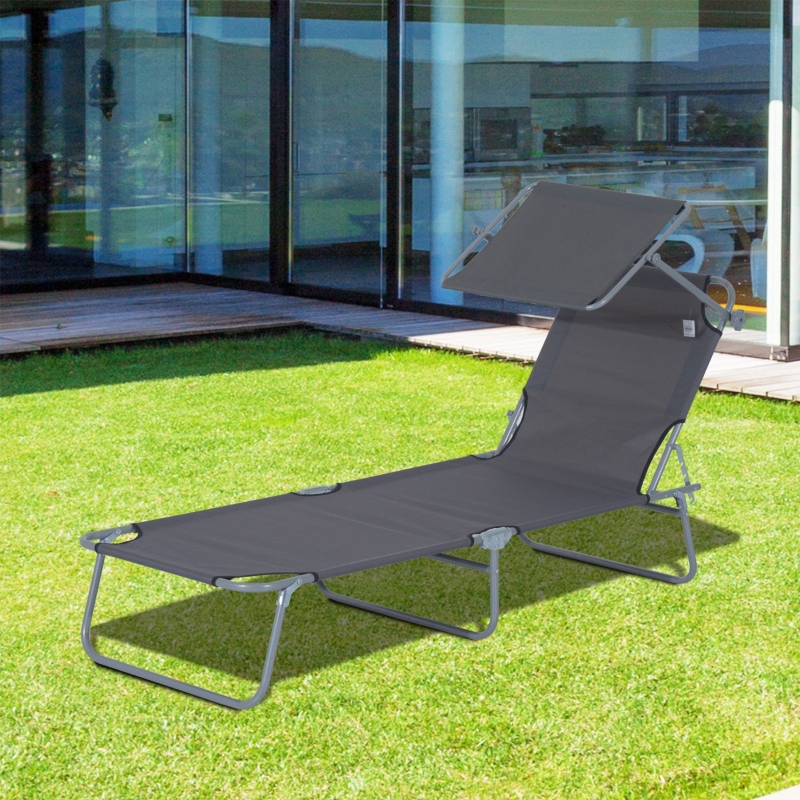 Best Outdoor Foldable Sun Lounger, 4 Level Adjustable Backrest Reclining Sun Lounger Chair with Angle Adjust Sun Shade Awning for Beach, Garden, Patio, Grey - Image 10