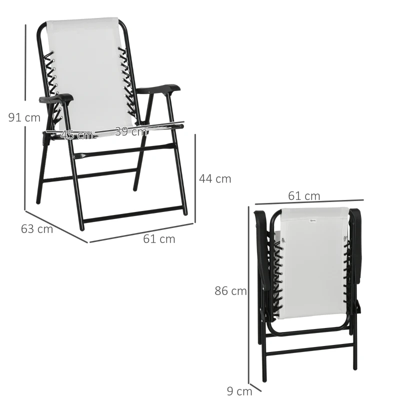 Best Pieces Patio Folding Chair Set, Outdoor Portable Loungers for Camping Pool Beach Deck, Lawn Chairs with Armrest Steel Frame, Cream White - Image 3