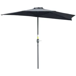 Best 2.7m Garden Half Parasol, Outdoor Balcony Umbrella with 5 Steel Ribs, Patio Sun Shade, Grey