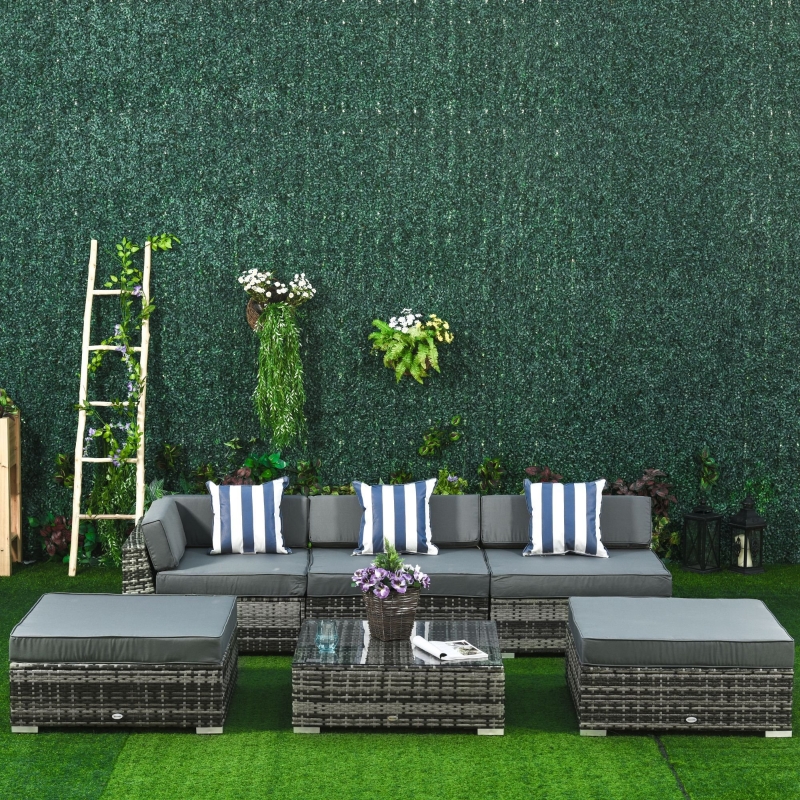 Best 6 PC Rattan Sofa Coffee Table Set Sectional Wicker Weave Furniture for Garden Outdoor Conservatory w/ Pillow Cushion Grey - Image 12