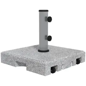 Best Granite Parasol Base, 28kg Heavy Duty Square Umbrella Stand with Wheels, Retractable Handle, Stainless Steel Tube, Grey