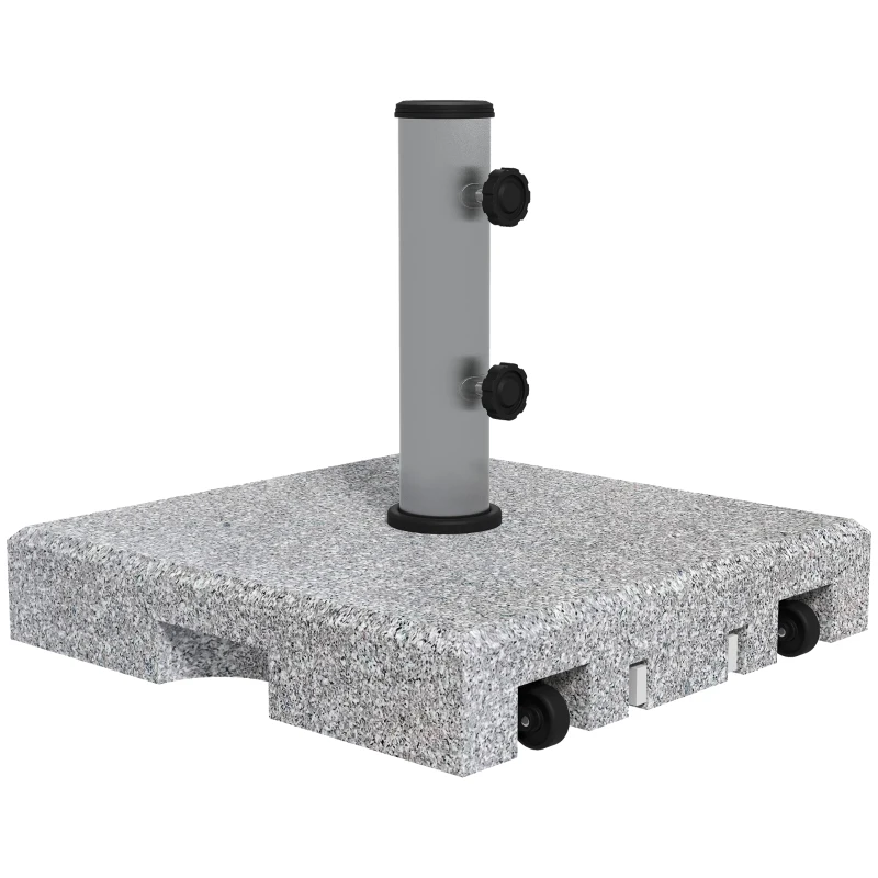 Best Granite Parasol Base, 28kg Heavy Duty Square Umbrella Stand with Wheels, Retractable Handle, Stainless Steel Tube, Grey