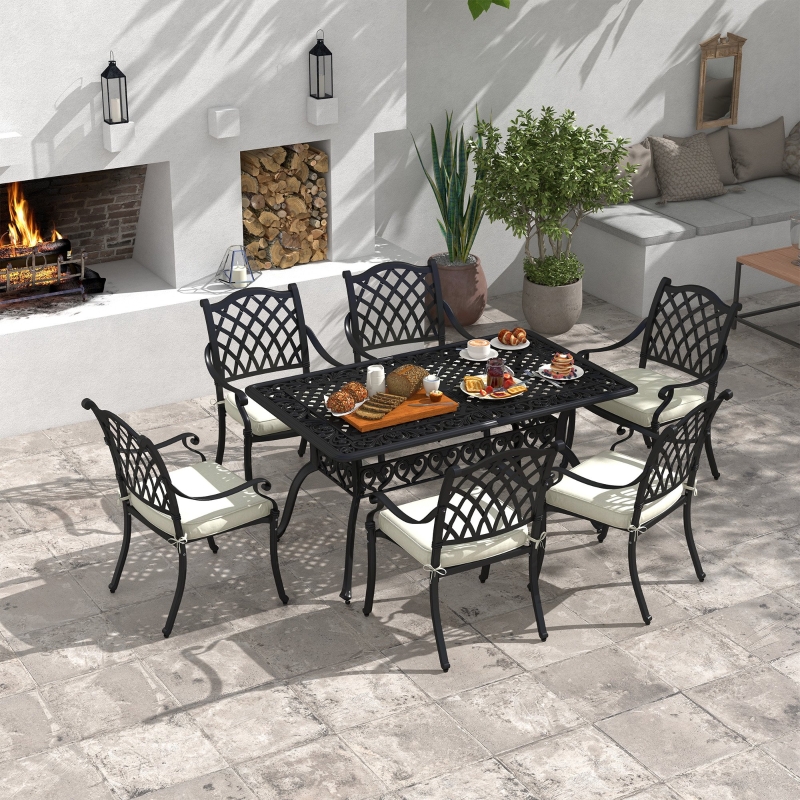 Best 7 Pieces Aluminium Patio Dining Set with Umbrella Hole Black - Image 10