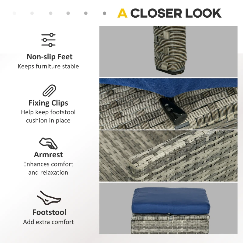 Best 5 Pieces Rattan Garden Furniture Set with Dining Table, Cushions - Dark Blue - Image 7