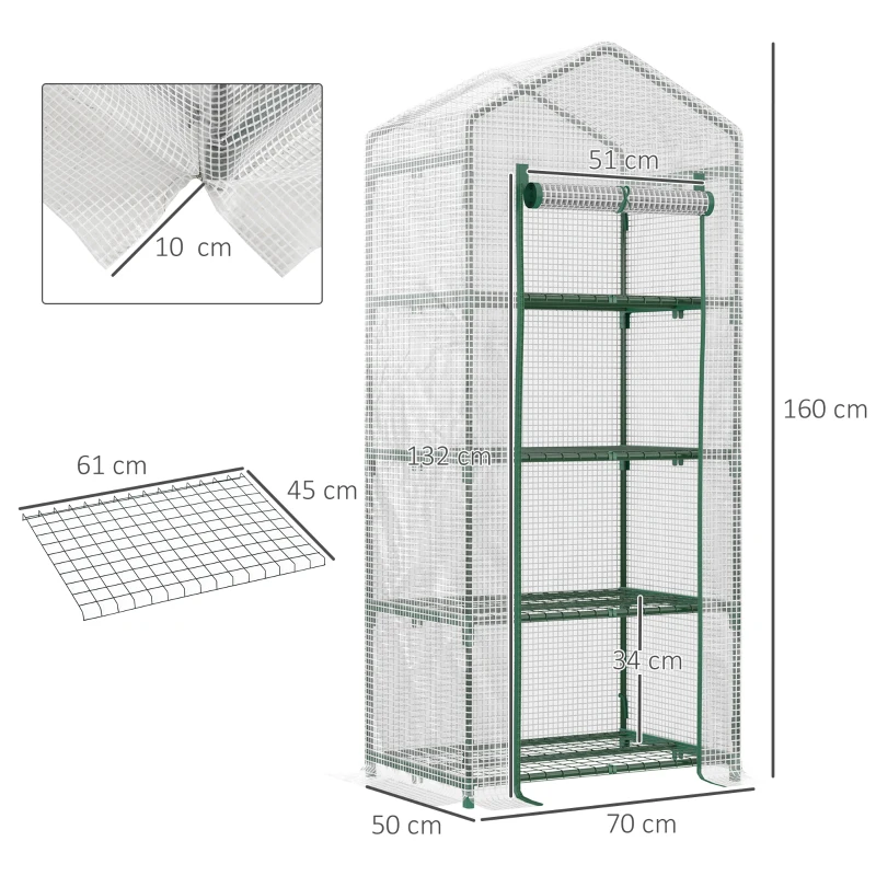 Best 4 Tier Mini Greenhouse, Portable Compact Green House with Steel Frame, PE Cover, Roll-up Door, 70 x 50 x 160 cm, White - Image 3