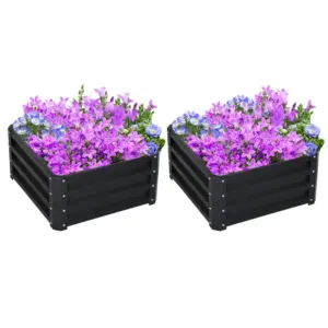 Best Set of Two 60 x 60cm Steel Planter Boxes - Grey