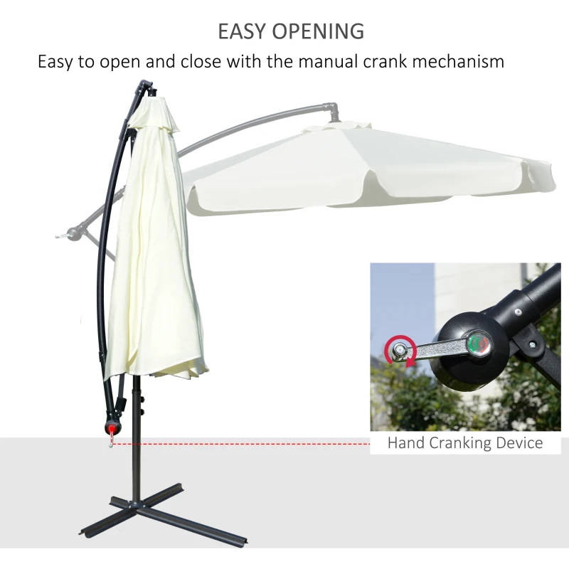 Best 2.7m Garden Banana Parasol Cantilever Umbrella with Crank Handle and Cross Base for Outdoor, Hanging Sun Shade, Cream White - Image 4