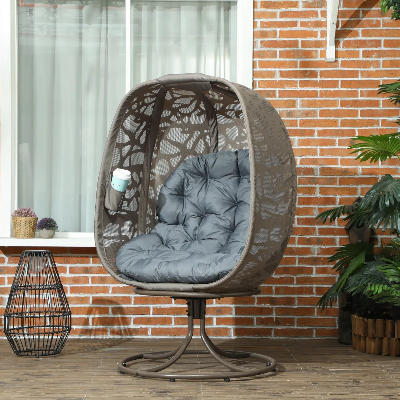 Best Swivel Egg Chair with Cushions, Foldable Basket Seat and Metal Frame, Indoor Outdoor Lounge Chair for Balcony, Patio and Living Room, Grey - Image 2
