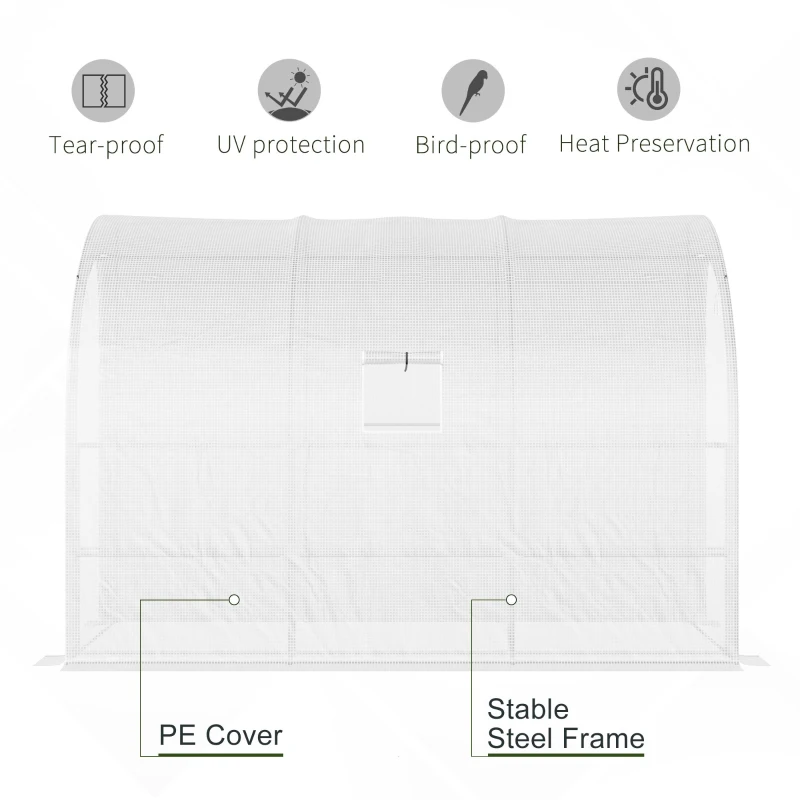 Best Outdoor Walk-In Greenhouse, Plant Nursery with Zippered Doors, PE Cover and 3-Tier Shelves, White, 300 x 150 x 213 cm - Image 5