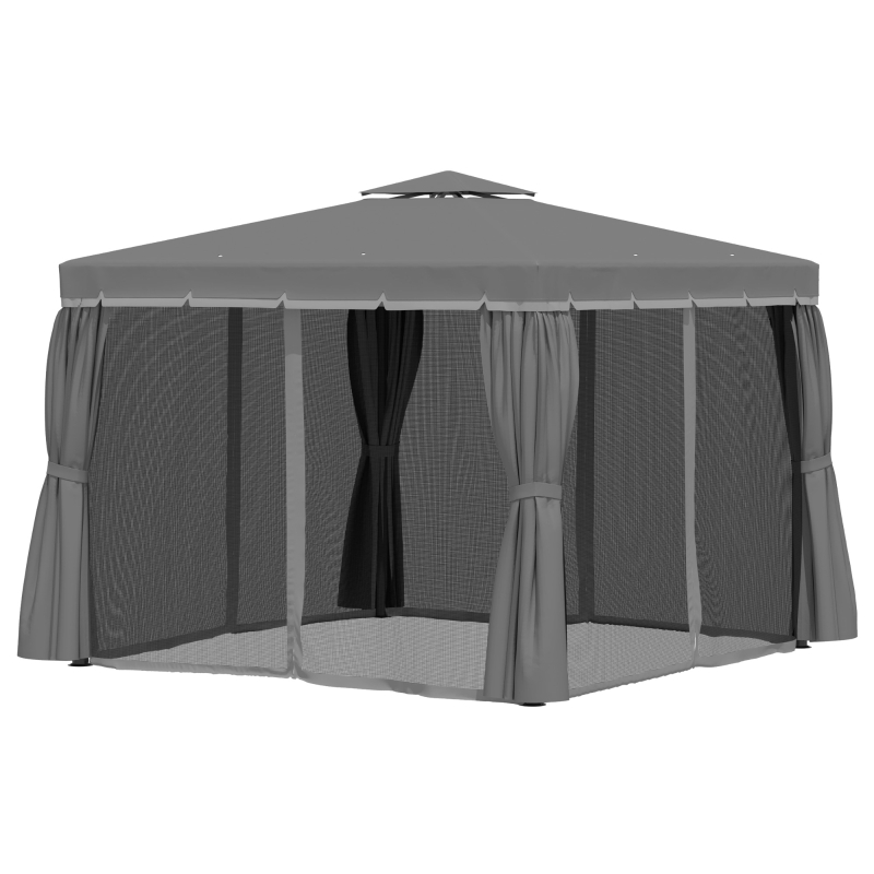 Best 3 x 3(m) Patio Gazebo Canopy Garden Pavilion Tent Shelter Marquee with 2 Tier Water Repellent Roof, Mosquito Netting and Curtains, Aluminium Frame, Dark Grey - Image 11