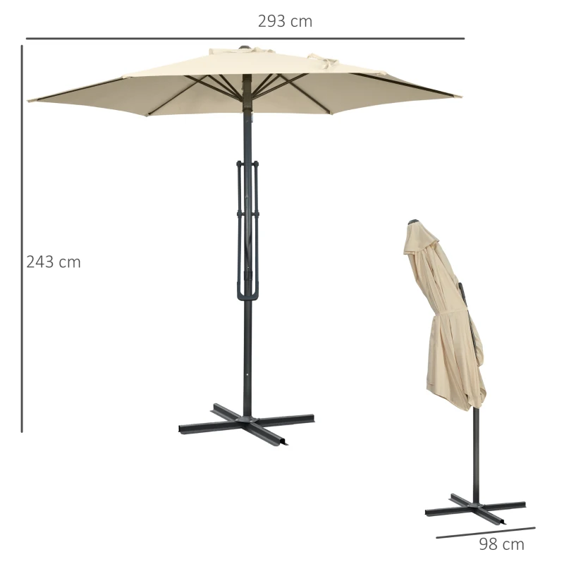 Best 3m Cantilever Parasol with Easy Lever, Patio Umbrella with Crank Handle, Cross Base and 6 Metal Ribs, Outdoor Sun Shades for Garden, White - Image 3