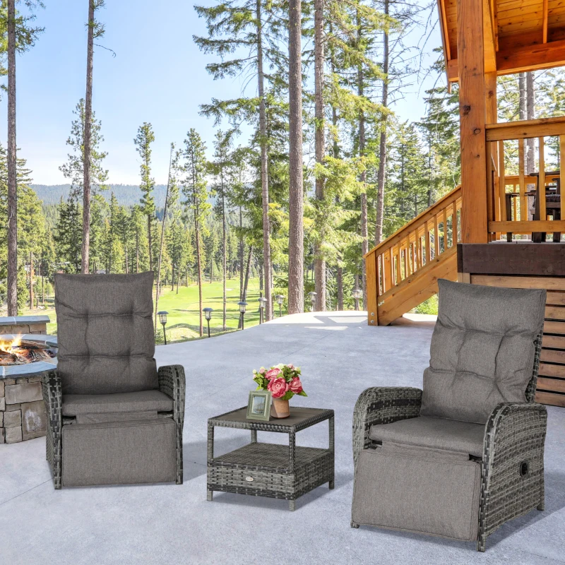 Best 2 Seater Patio Wicker Chaise Lounge Sofa Set with Fabric Cushion, Grey - Image 2