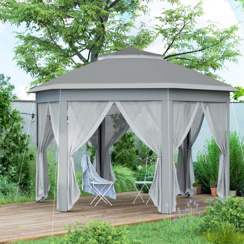 Best 3 x 4m Garden Gazebo Hexagon Pop Up Gazebo Party Tent Canopy Double Roof Instant Shelter with Netting and Carry Bag for Outdoor Patio, Dark Grey - Image 9