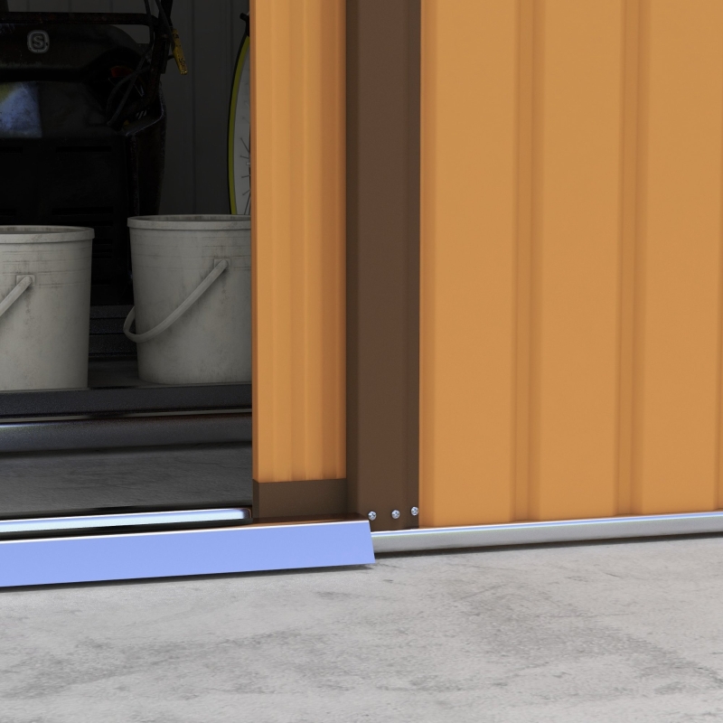 Best 13 x 11ft Metal Garden Shed, Outdoor Storage Tool House with Ventilation Slots, Foundation Kit and Lockable Double Doors, Light Brown - Image 9