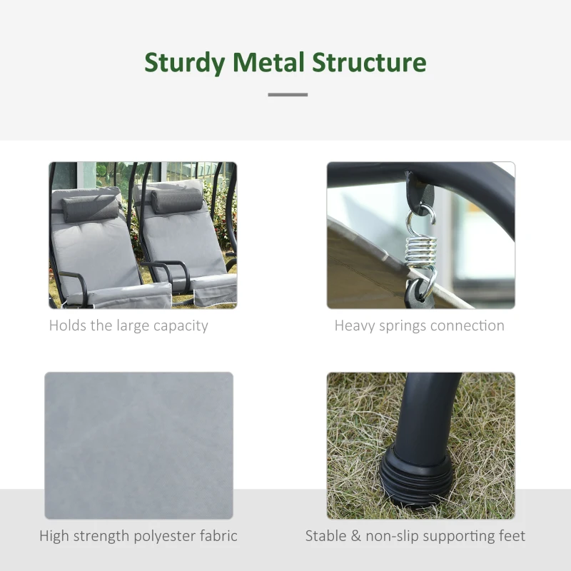 Best Canopy Swing 2 Separate Relax Chairs w/ Handrails and Removable Canopy Grey - Image 7