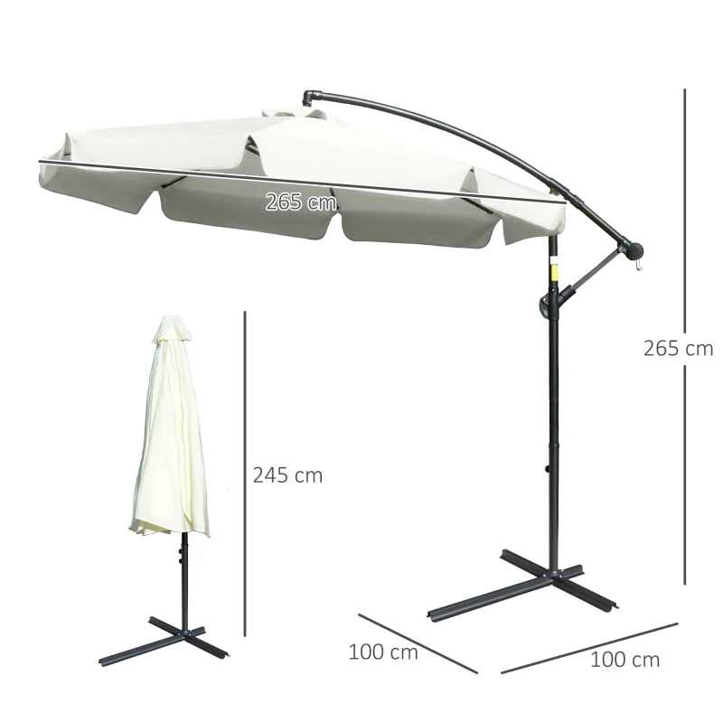 Best 2.7m Garden Banana Parasol Cantilever Umbrella with Crank Handle and Cross Base for Outdoor, Hanging Sun Shade, Cream White - Image 3