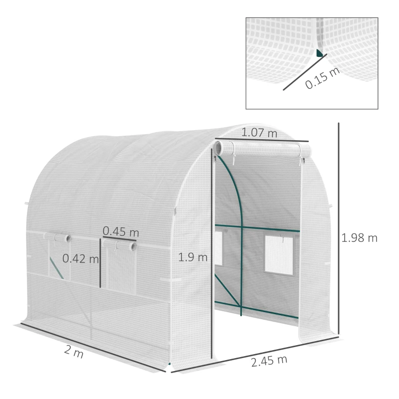 Best 245 x 200cm Polytunnel Greenhouse - White - Image 3