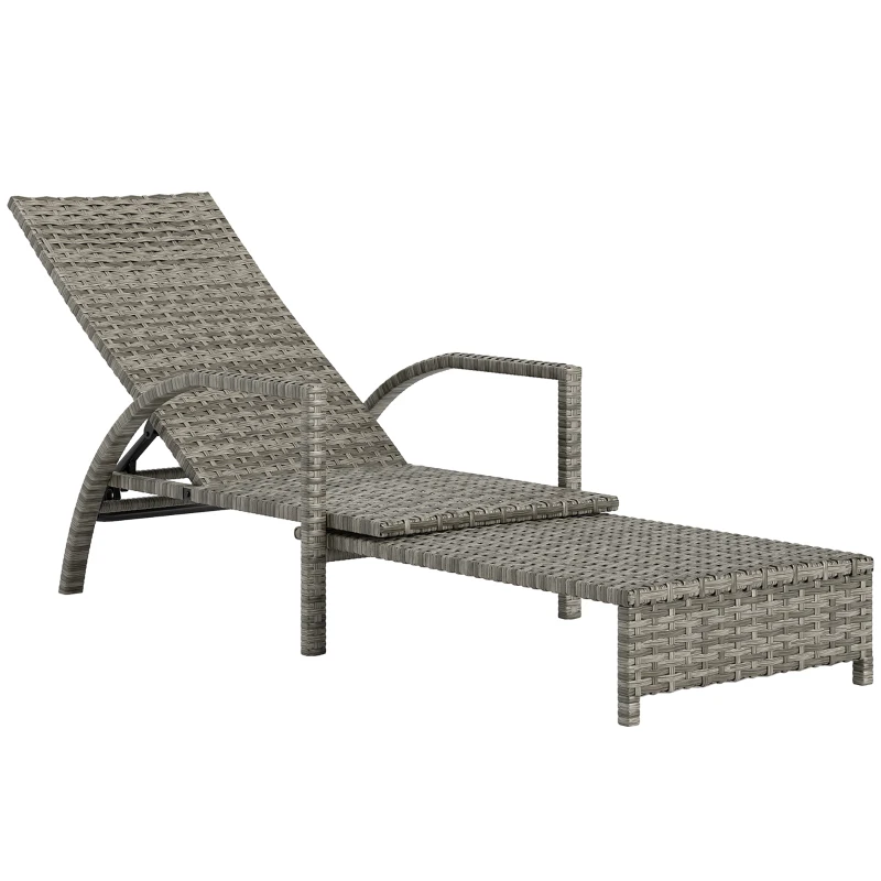Best PE Rattan Sun Lounger with Adjustable Backrest - Mixed-grey