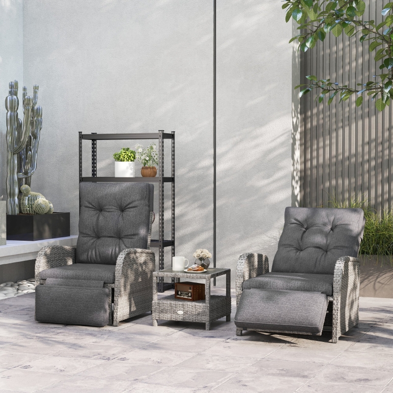 Best 2 Seater Patio Rattan Wicker Chaise Lounge Sofa Set w/ Cushion for Patio Garden Porch, Grey - Image 10