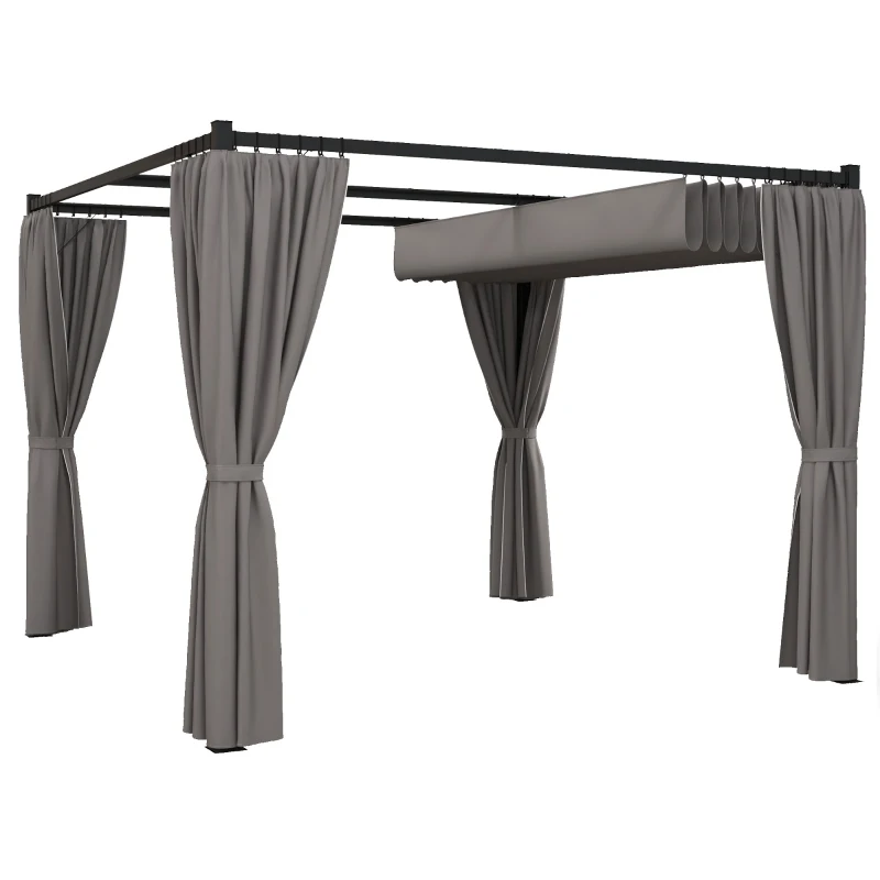 Best 3 x 3m Moving Canopy Metal Pergola, with Curtains - Grey