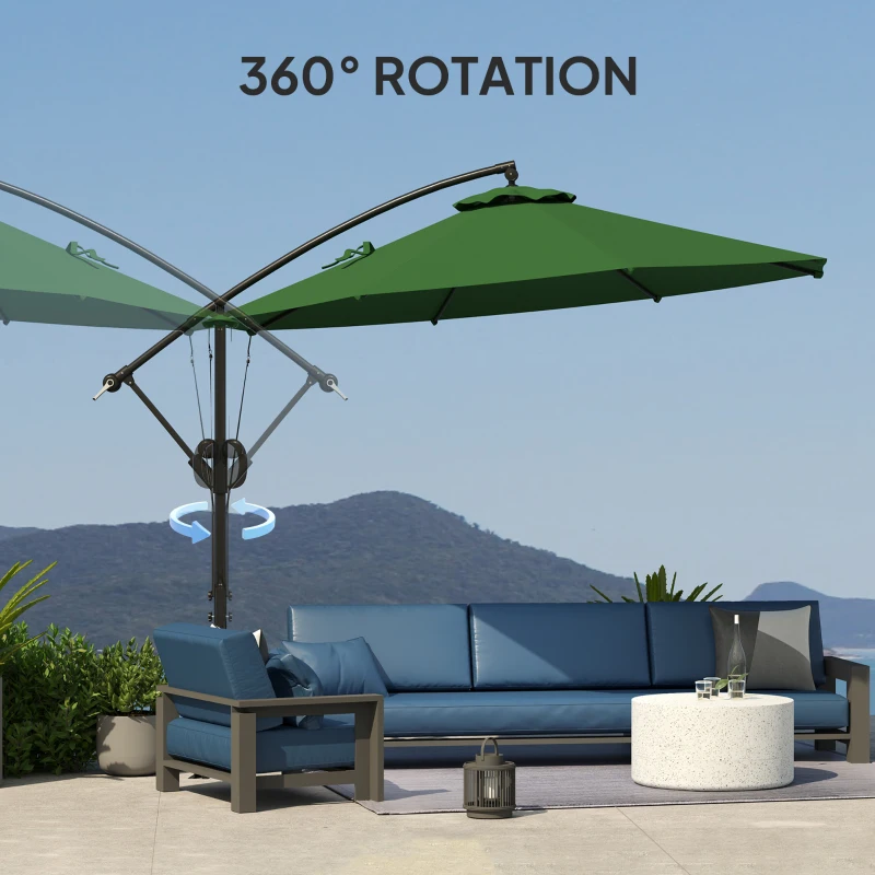 Best 3(m) Garden Cantilever Parasol with Cover and Wind Protection Strap, Round Overhanging Umbrella with Crank Handle and Tilt, Banana Patio Umbrella for Outdoor Sun Shade, UPF50+, Green - Image 7