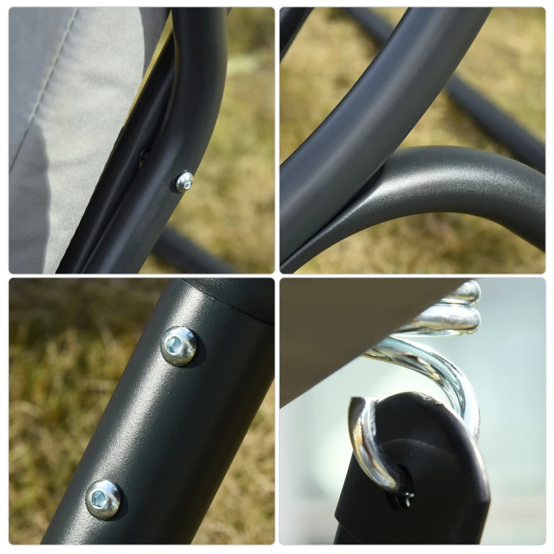 Best Canopy Swing 2 Separate Relax Chairs w/ Handrails and Removable Canopy Grey - Image 8