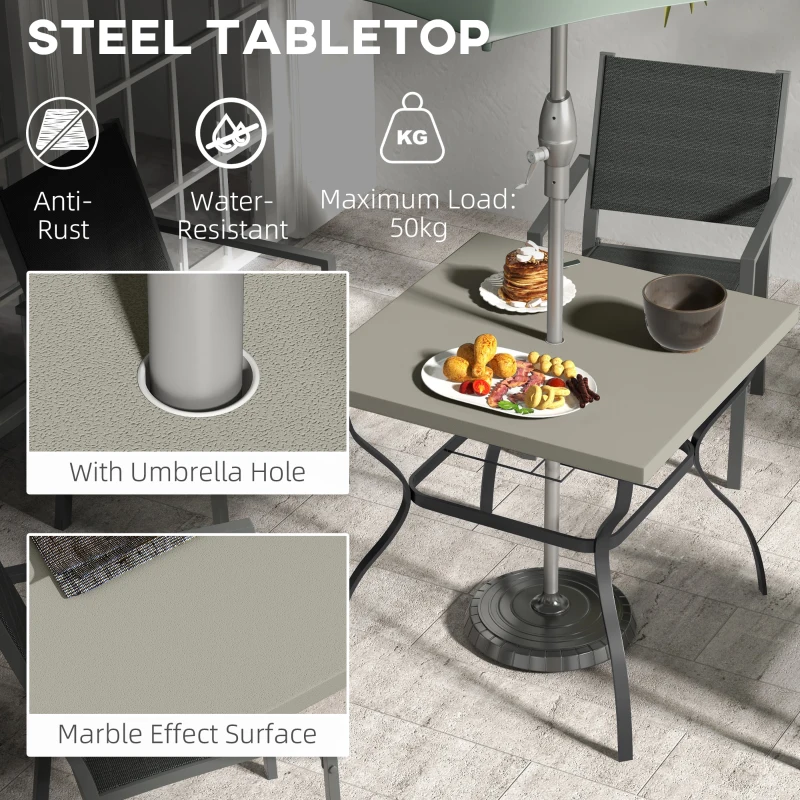 Best Four-Seater Steel Garden Table, with Parasol Hole - Grey/Black - Image 4