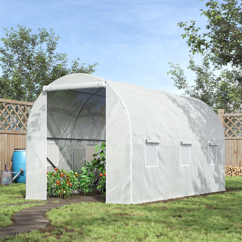 Best 3.5 x 2 x 2 m Polytunnel Greenhouse, Walk-in Green House for Garden with Mesh Windows, Galvanised Steel Frame, White - Image 10