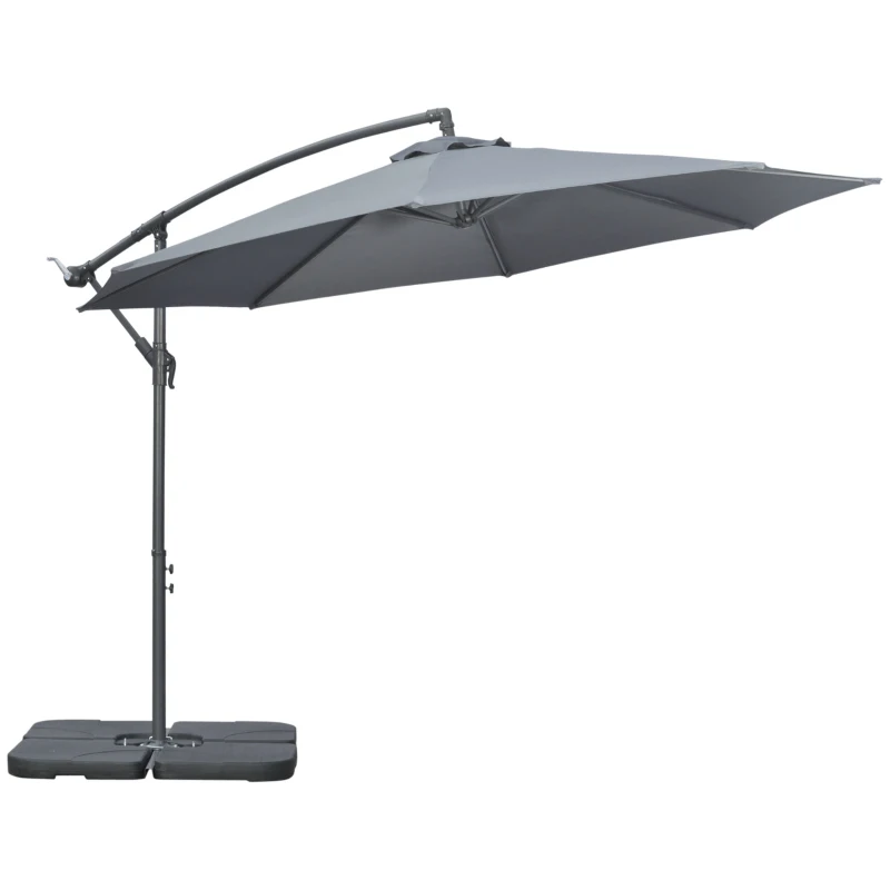 Best 3(m) Garden Parasol Sun Shade Banana Umbrella Cantilever with Crank Handle, Cross Base Dark Grey