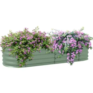 Best Galvanised Raised Garden Bed, Metal Planter Box with Safety Edging, for Flowers, Herbs, Succulents, Green