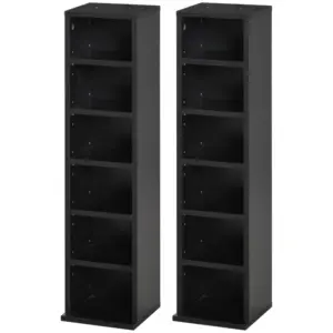 Best 204 CD Media Display Shelf Unit Set of 2 Blu-Ray Tower Rack w/ Adjustable Shelves Bookcase Storage Organiser, Black