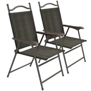 Best Set of Two Folding Garden Chairs, with Fabric Mesh Seats - Dark Brown