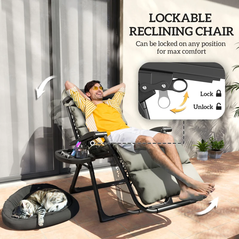 Best Set of Two Reclining Sun Loungers, with Cushion - Grey - Image 4