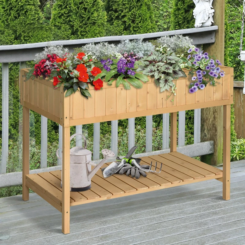 Best Garden Wooden Planters, Rectangular 8 Compartment Plant Stand, Oak Tone - Image 2