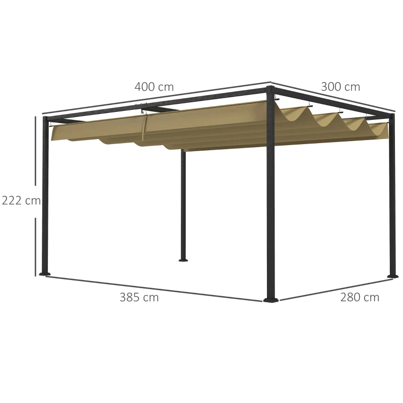 Best 4 x 3(m) Metal Pergola with Retractable Roof, Garden Gazebo Canopy Shelter for Outdoor, Patio, Khaki - Image 3