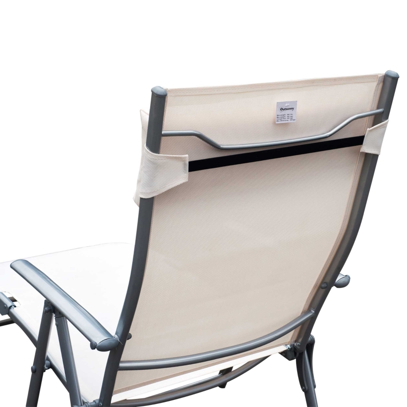 Best Sun Lounger Steel Frame Outdoor Folding Chaise Texteline Lounge Chair Recliner with Headrest & 7 Levels Adjustable Backrest, Cream White - Image 9