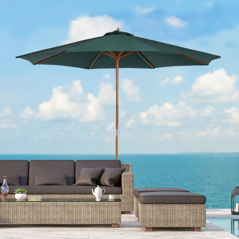Best 3(m) Wooden Patio Umbrella, Pulley Operated Garden Parasol with Rope Pulley Mechanism and 8 Ribs, Dark Green - Image 11