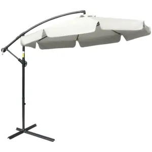 Best 2.7m Garden Banana Parasol Cantilever Umbrella with Crank Handle and Cross Base for Outdoor, Hanging Sun Shade, Cream White